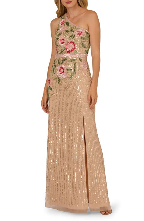 Floral Beaded One-Shoulder Mermaid Gown