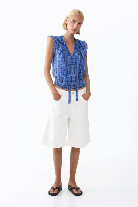 Flounced Scarf-collar Blouse