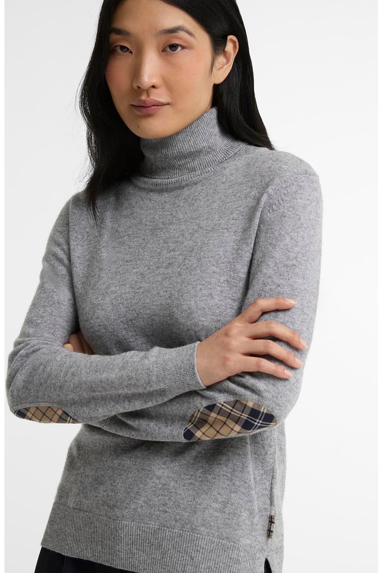 Pendle Elbow Patch Wool & Cotton Turtleneck Sweater, Alternate, color, GREY MARL/ BIRCHWOOD TARTAN