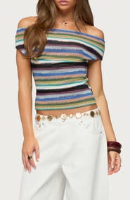 EDIKTED Irenea Striped Off the Shoulder Knit Top