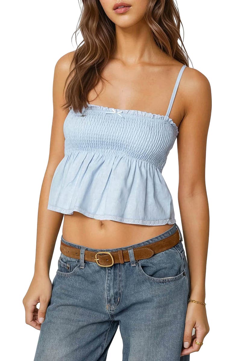 EDIKTED Millie Smocked Babydoll Camisole, Main, color, Light-Blue
