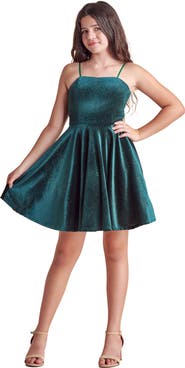 Un Deux Trois Velvet Fit and Flare Stretch Dress in Longer Length