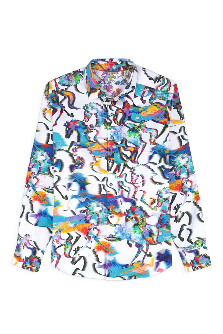 Mane Event Stretch Cotton Button-Up Shirt, Alternate, color, BLUE MULTI