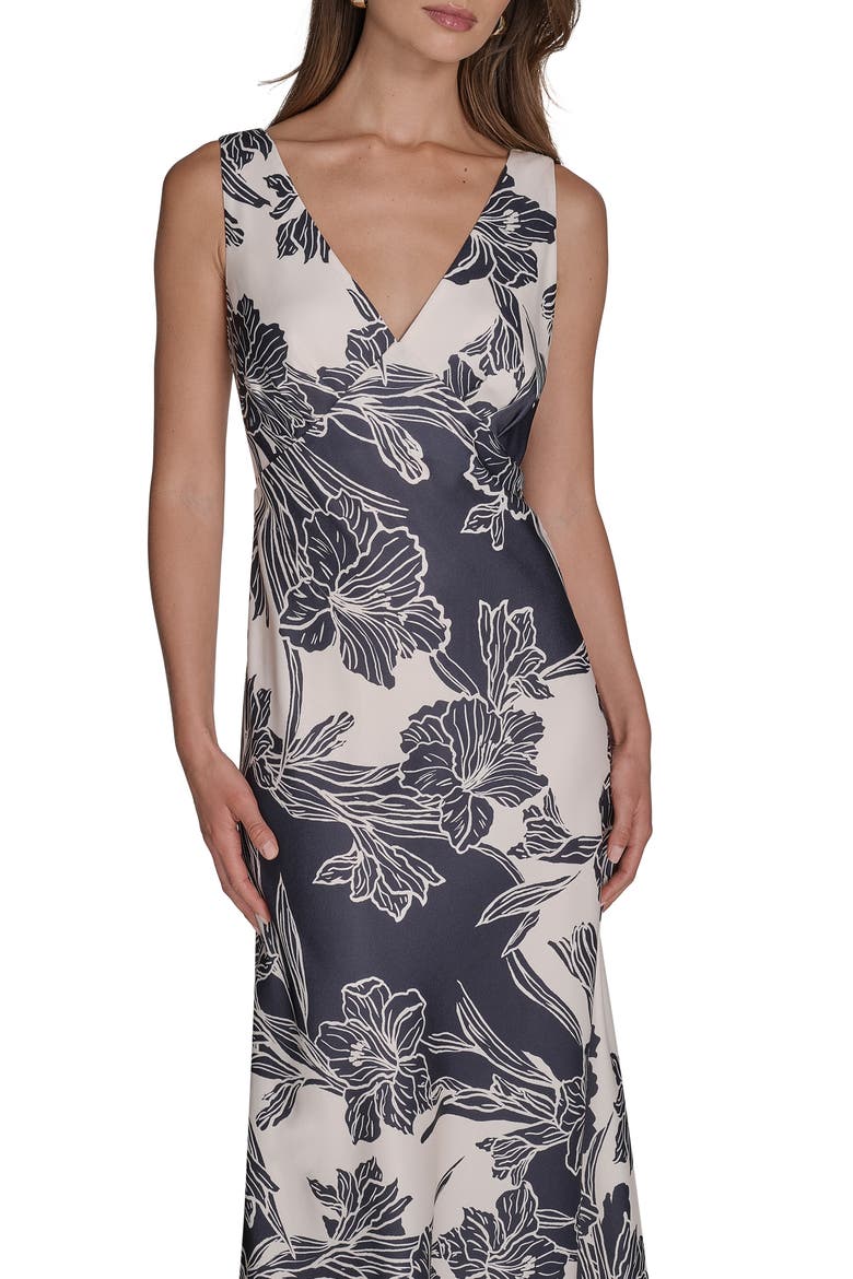Floral Print Maxi Dress, Alternate, color, MARINE/ VANILLA