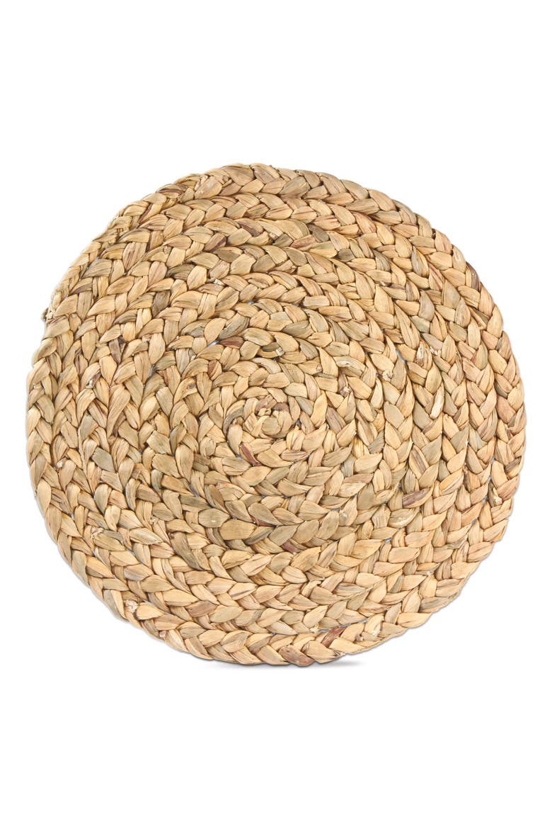 Braided Water Hyacinth Round Placemat Natural Wipe Clean, Main, color, Beige