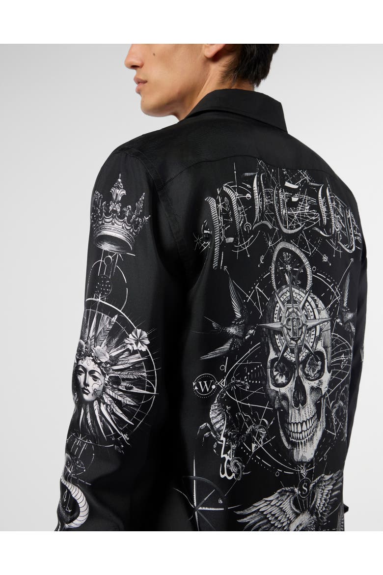 Silk Shirt All-Over Tattoo Men, Alternate, color, black