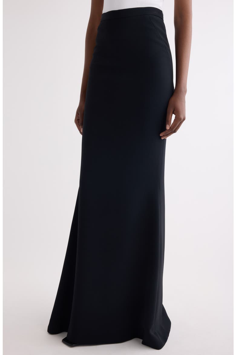 Long Kick Back Stretch Trumpet Skirt, Alternate, color, BLACK