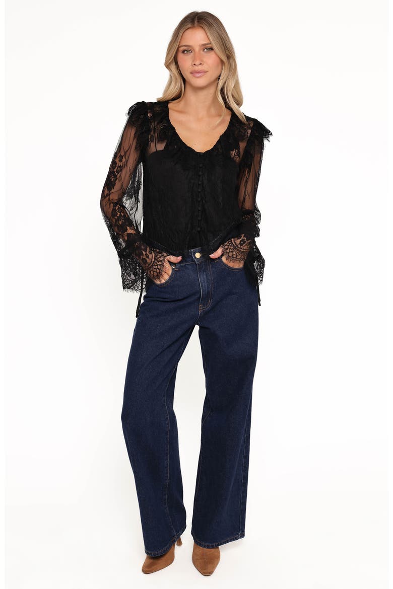 Yeva Ruffle & Lace Top, Alternate, color, BLACK