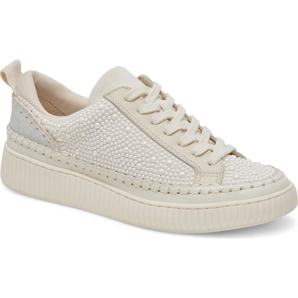 Dolce Vita Nicona Pearl Womens Embellished Leather Casual And Fashion Sneakers In Vanilla Pearl