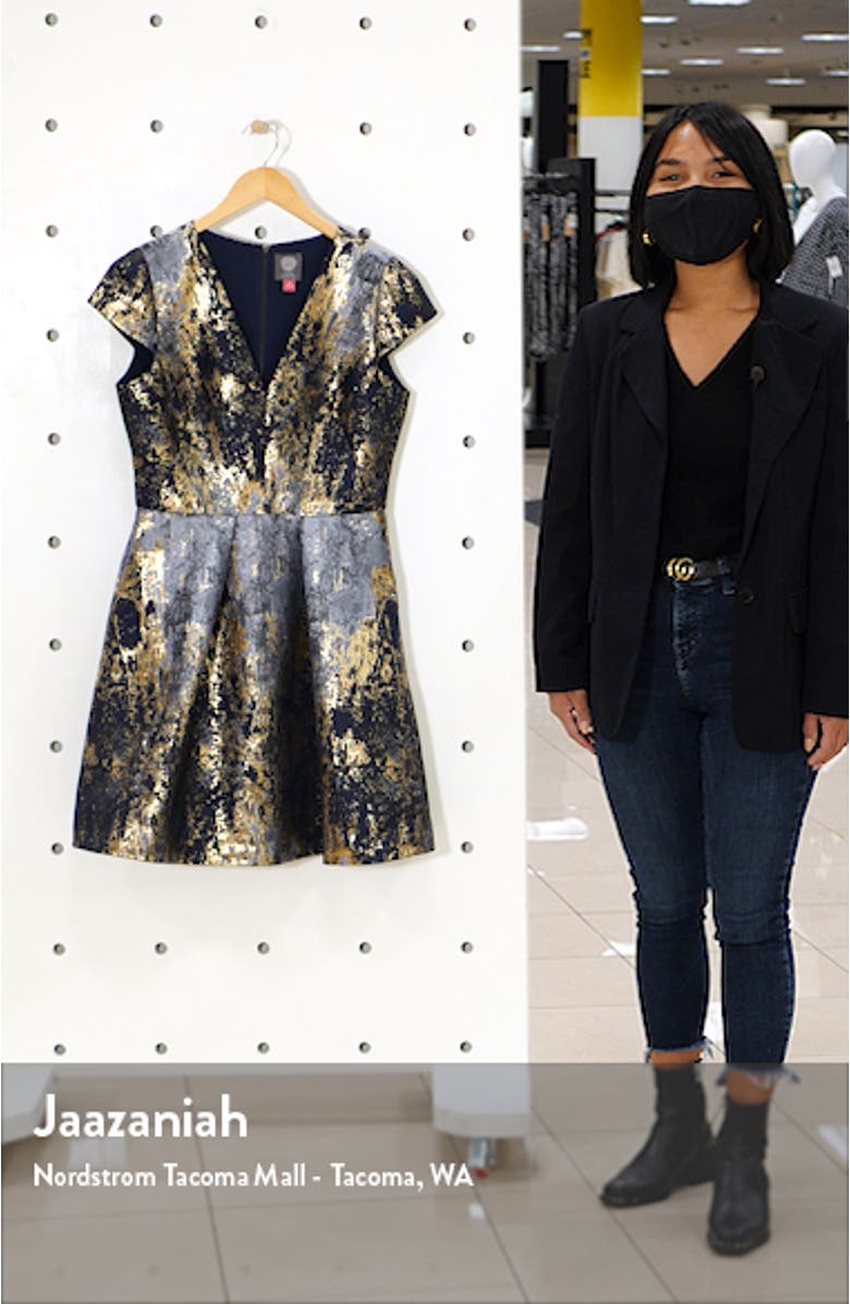 Metallic Jacquard Fit & Flare Cocktail Dress, sales video thumbnail