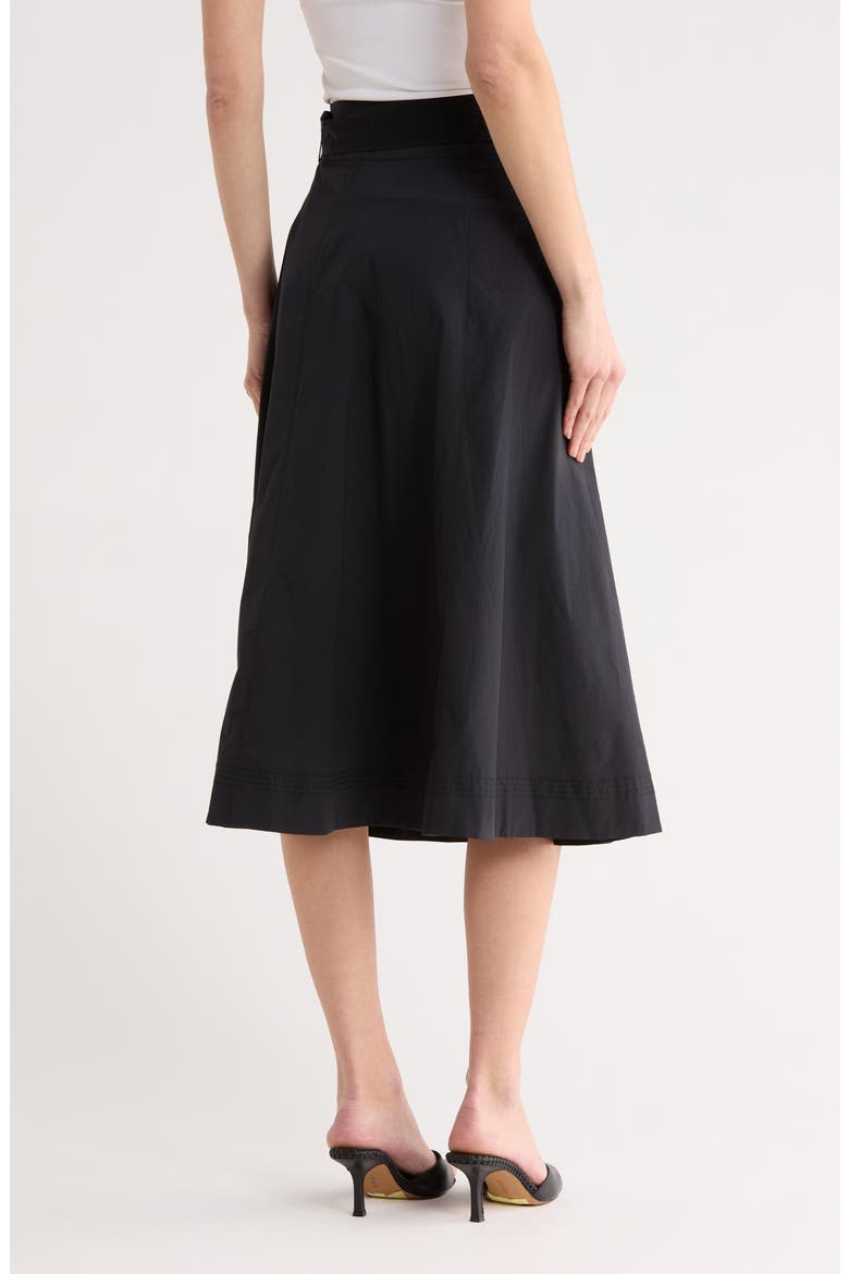 Facia Belted Stretch Cotton Skirt, Alternate, color, BLACK