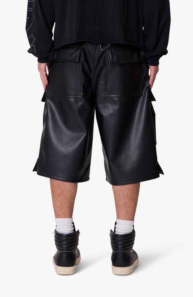 mnml Faux Leather Rave Cargo Shorts, Alternate, color, Black
