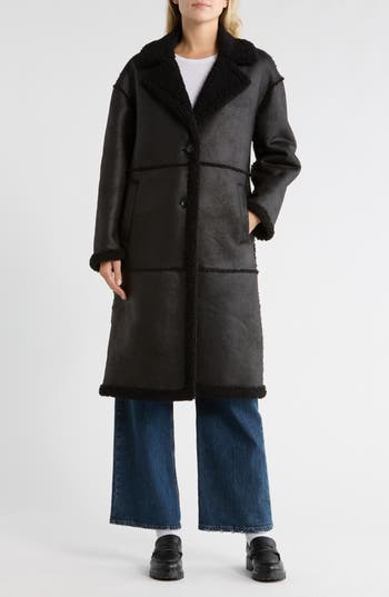 Bcbgeneration Faux Shearling Lined Faux Suede Coat In Black