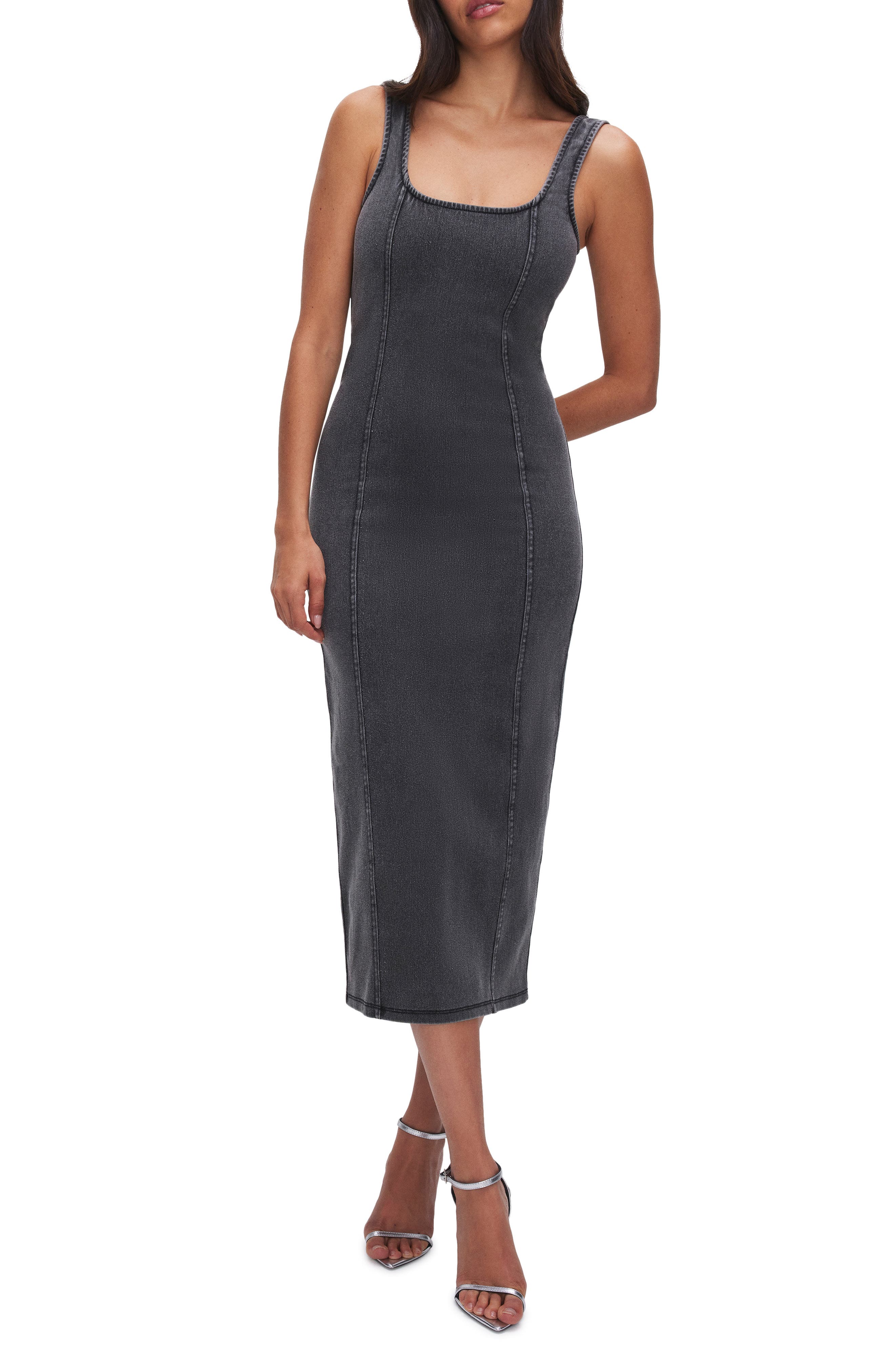 Good American Soft Sculpt Denim Midi Tank Dress (Women) | Nordstrom