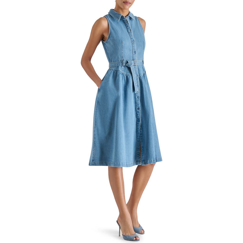 Steve Madden Mary Sleeveless Denim Shirtdress In Blue