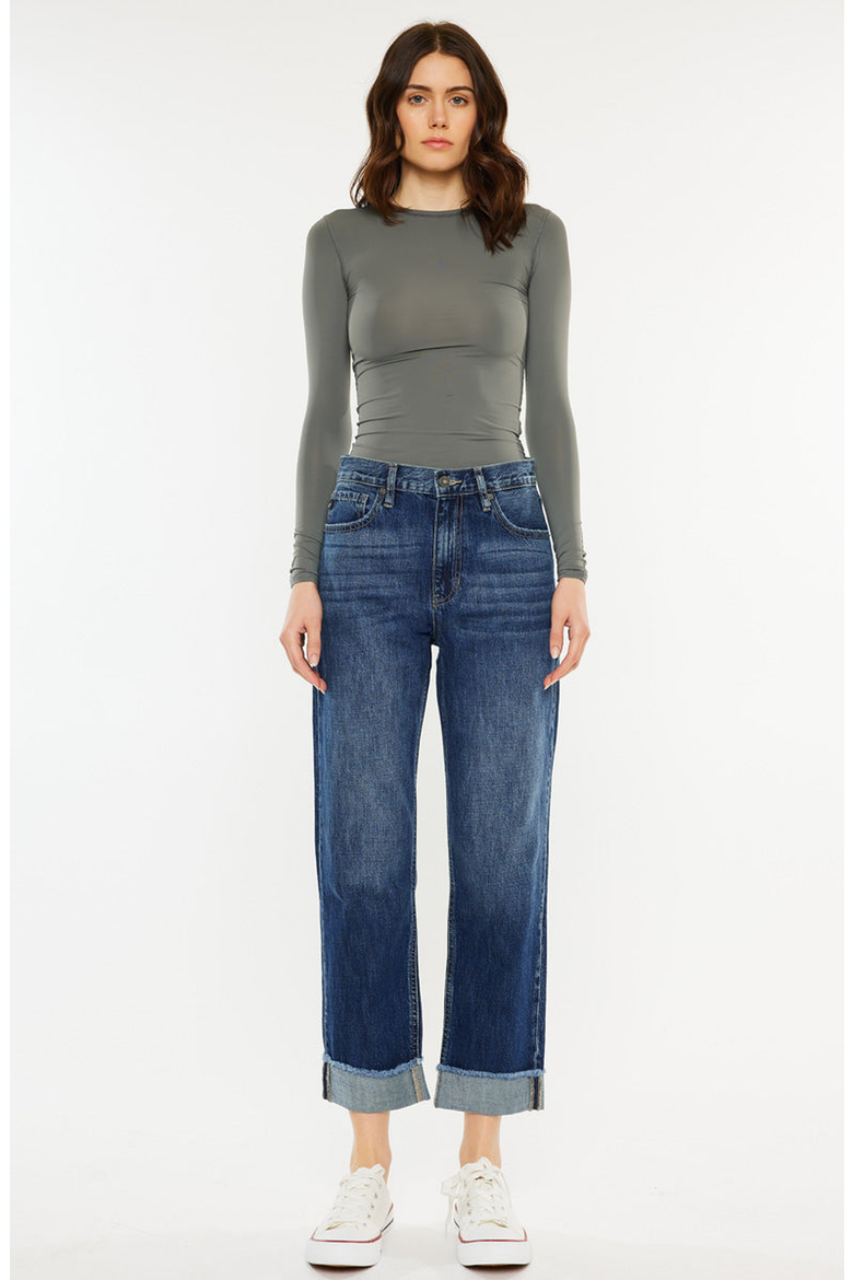 Finley Essentials High Rise Straight Leg Jeans, Main, color, Dark Wash