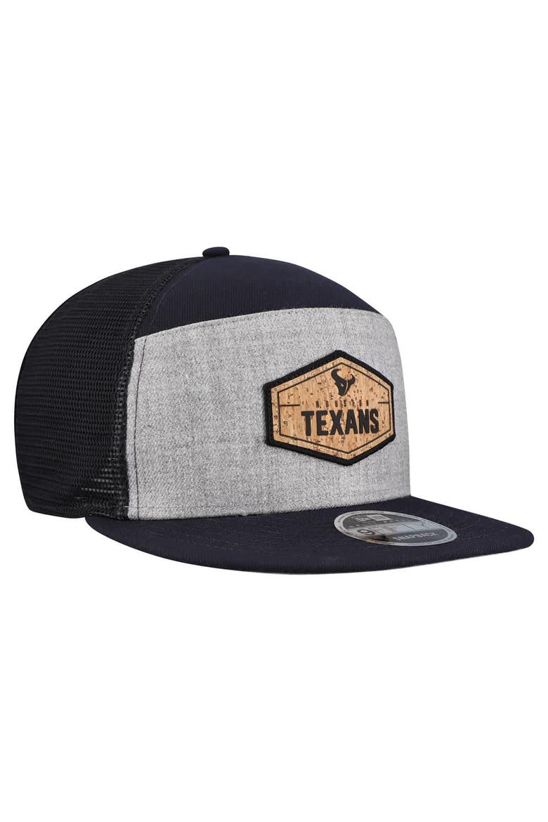 Men's New Era  Gray/Navy Houston Texans Cork Split Panel 9FIFTY Trucker Snapback Hat, Alternate, color, Gray