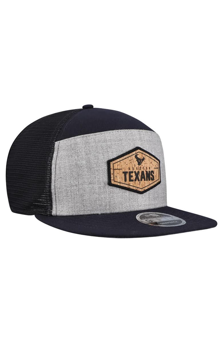New Era Men
s New Era  Gray/Navy Houston Texans Cork Split Panel 9FIFTY Trucker Snapback Hat, Alternate, color, Gray