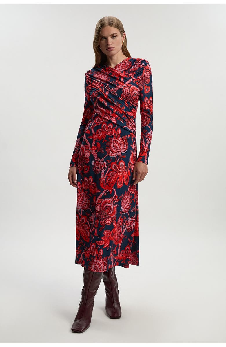 Karen Millen Paisley Jersey Crepe Twist Maxi Dress, Main, color, Red
