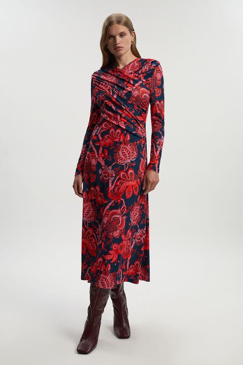 Paisley Jersey Crepe Twist Maxi Dress