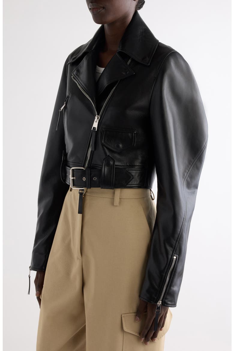 Cocoon Crop Biker Jacket, Alternate, color, BLACK