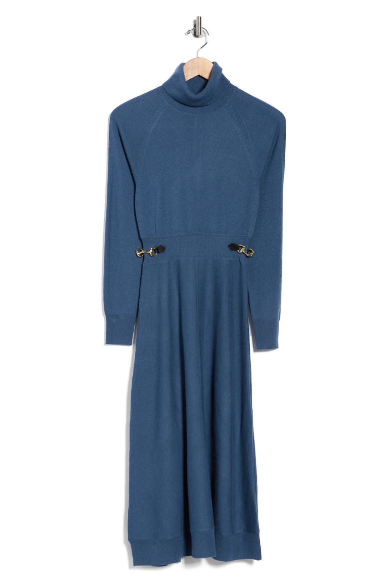 Becky Long Sleeve Turtleneck Wool Sweater Dress, Alternate, color, SLATE