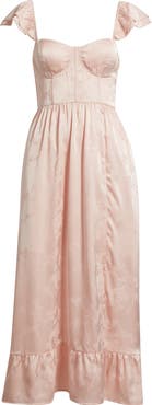 ZOE AND CLAIRE Flutter Sleeve Embossed Satin Sundress