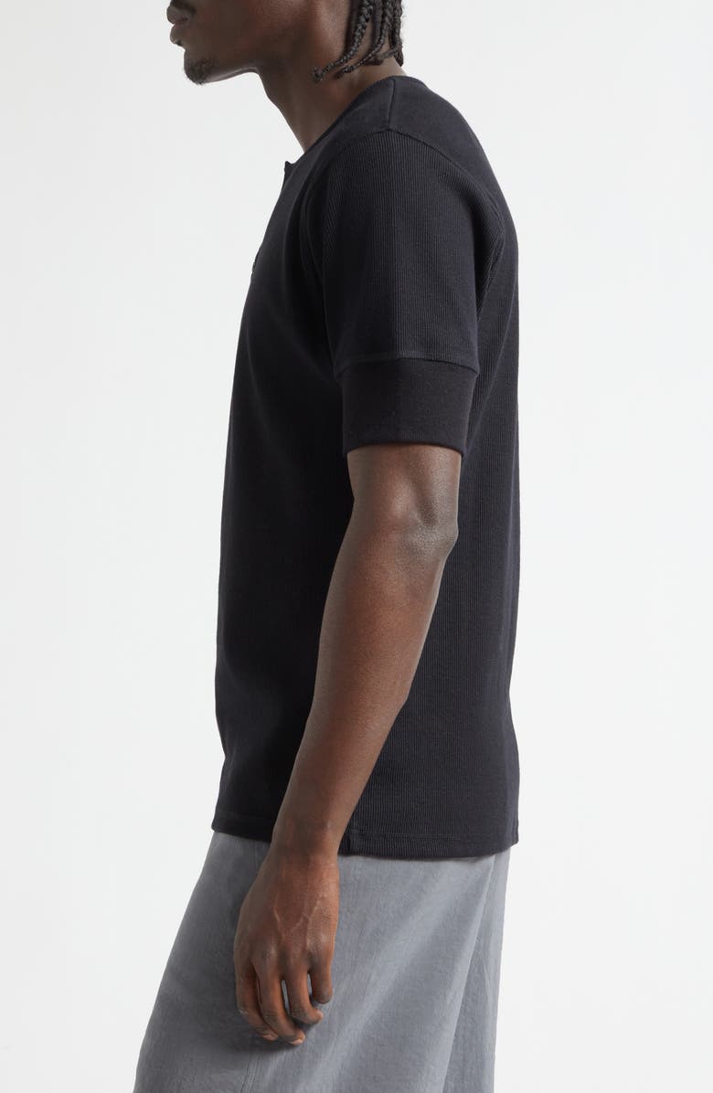 Lemaire Cotton & Linen Blend Rib Henley, Alternate, color, Black