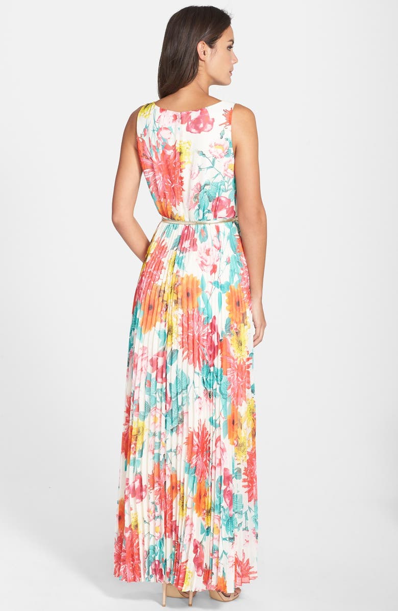 Eliza J Belted Floral Print Chiffon Maxi Dress, Alternate, color, 