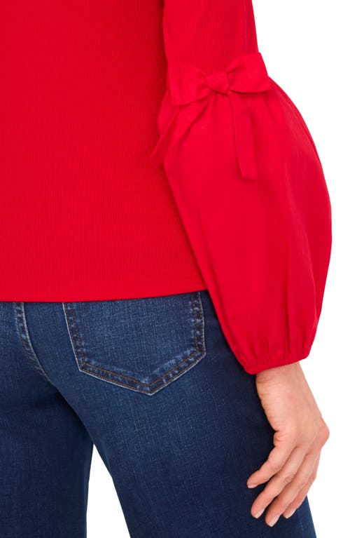 Cece Mixed Media Layered Look Sweater In Red