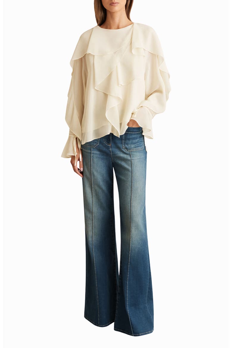 Milo Semisheer Ruffle Fluted Sleeve High-Low Top, Alternate, color, CREAM