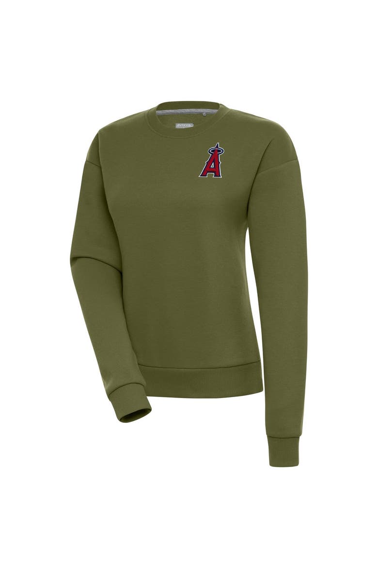Women's Antigua Olive Los Angeles Angels Victory Pullover Sweatshirt, Alternate, color, Olive