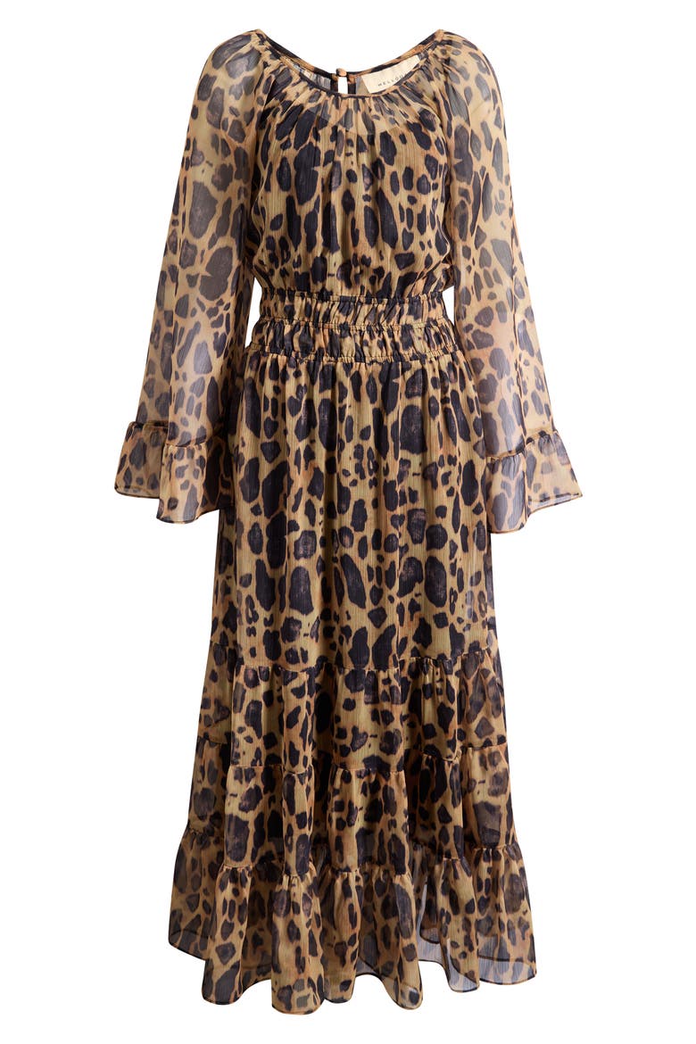Smocked Bell Sleeve Maxi Dress, Alternate, color, BLACK LEOPARD