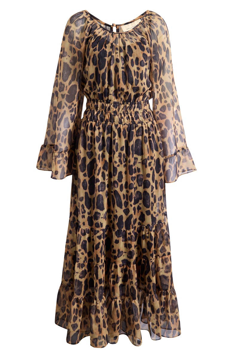 MELLODAY Smocked Bell Sleeve Maxi Dress, Main, color, Black Leopard