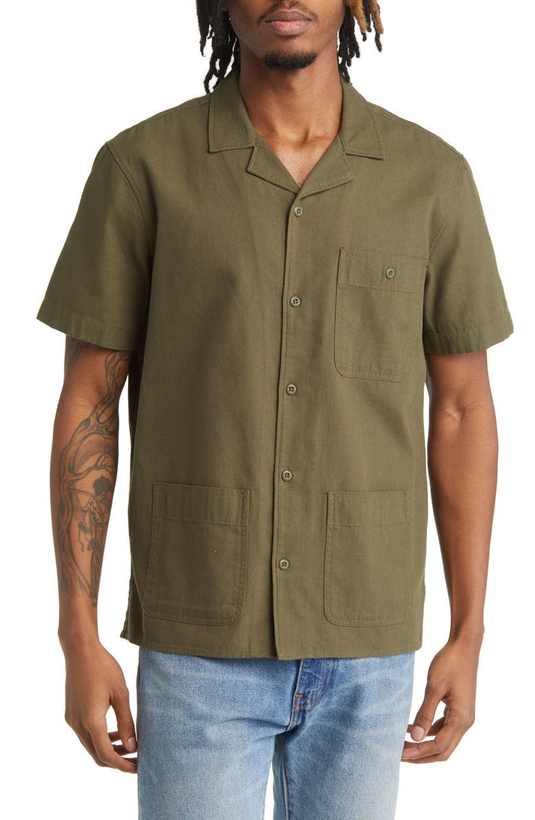 BP. Short Sleeve Canvas Button-Up Shirt, Alternate, color, 