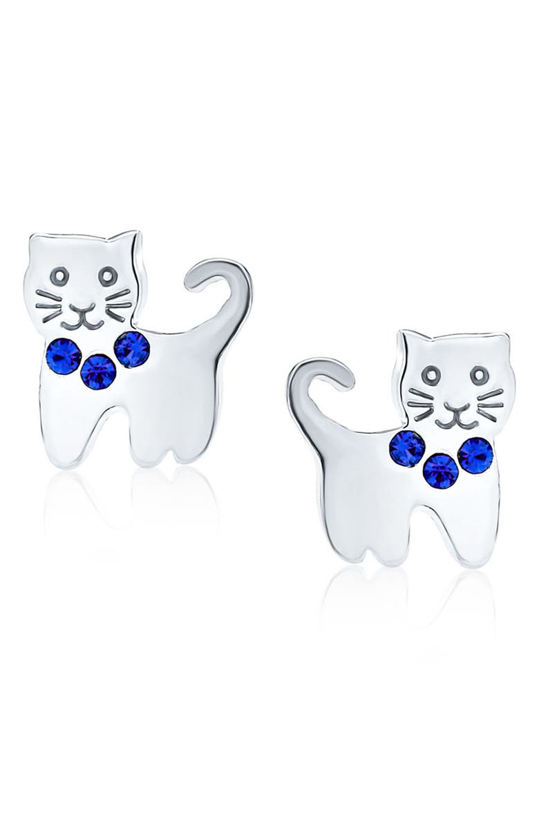 BLING JEWELRY Mini Crystal Kitty Stud Earrings, Main, color, 