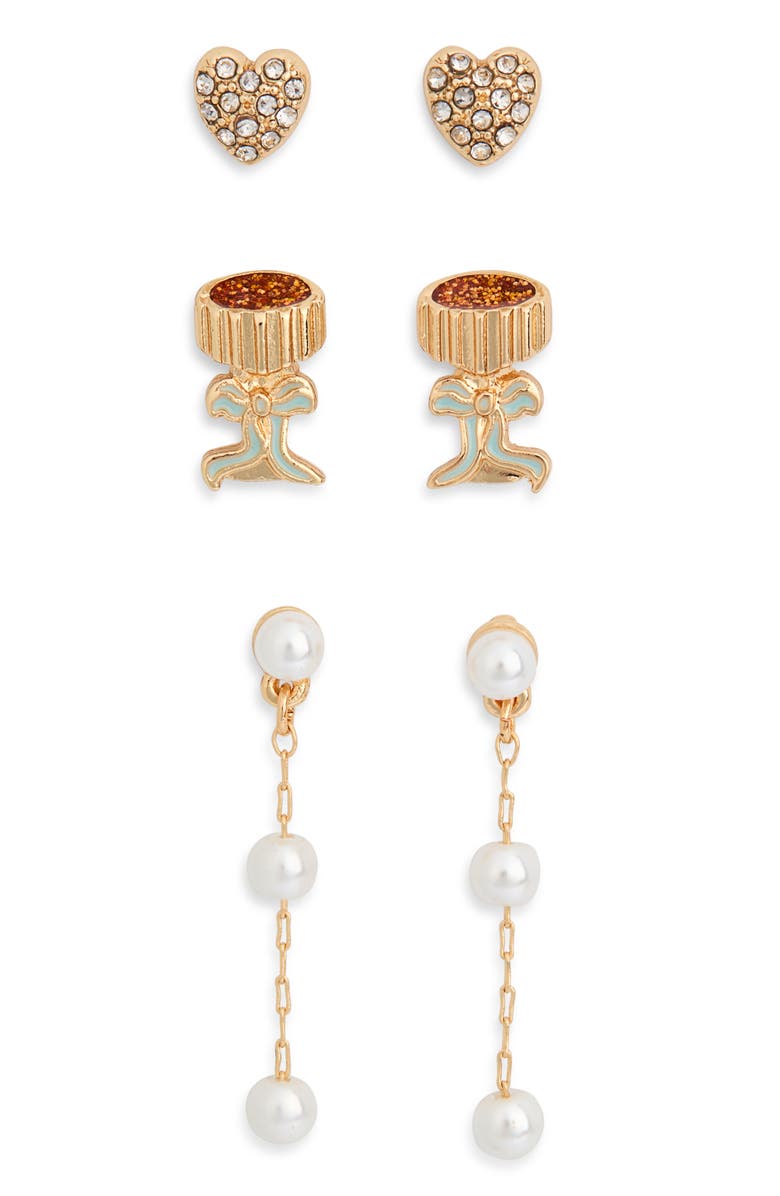 BaubleBar 3-Piece Stud & Faux Pearl Drop Earrings Set, Main, color,