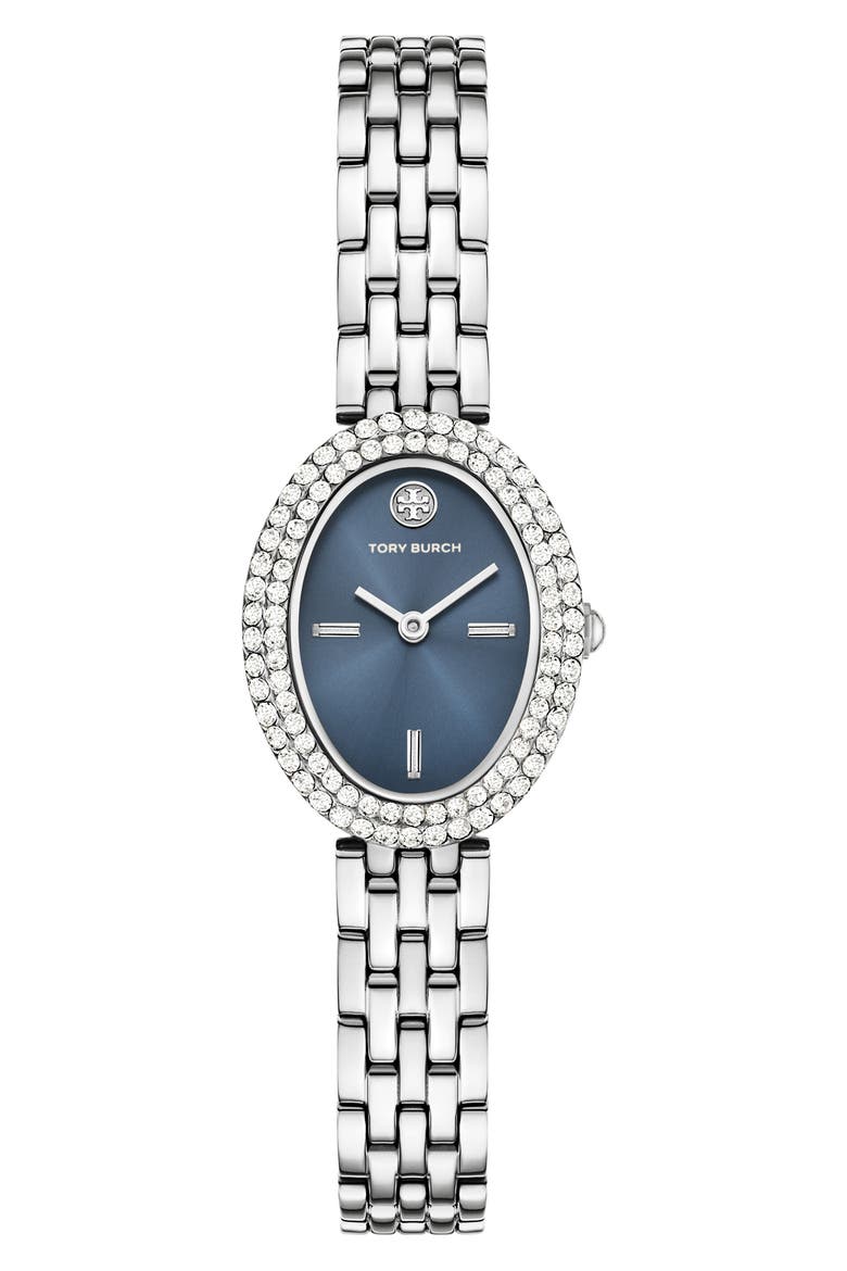 The Oval Crystal Bezel Bracelet Watch, 22mm x 28mm, Main, color, BLUE
