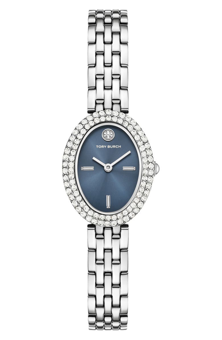 Tory Burch The Oval Two-Tone Bracelet Watch, 22mm x 28mm, Main, color, Silver