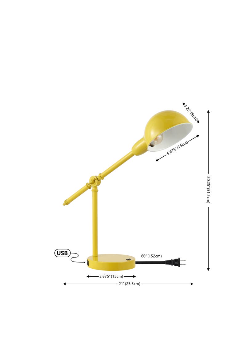 Curtis Vintage Industrial Iron Adjustable Dome Shade LED Task Lamp with USB Charging Port, Alternate, color, Yellow