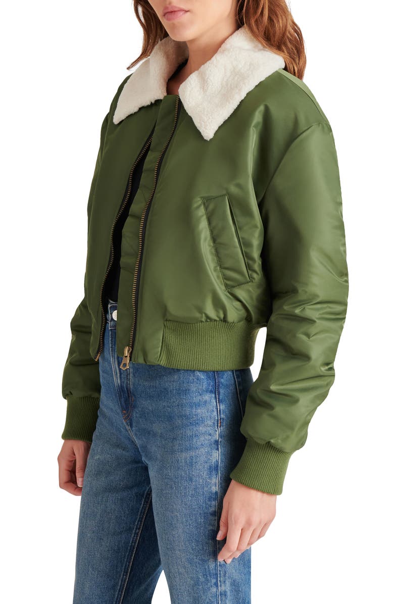 Steve Madden Fleece Trim Nylon Bomber Jacket, Alternate, color,