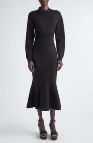 Givenchy Long Sleeve Bow Wool & Cotton Blend Trumpet Sweater Dress