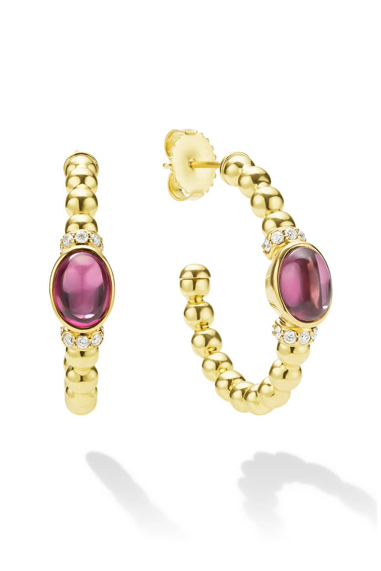 Caviar Rhodolite Garnet & Diamond Beaded Hoop Earrings, Alternate, color, GOLD