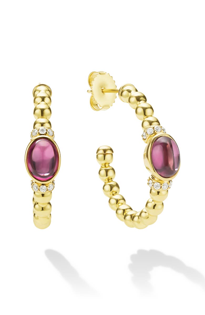 LAGOS Caviar Rhodolite Garnet & Diamond Beaded Hoop Earrings, Alternate, color, Gold