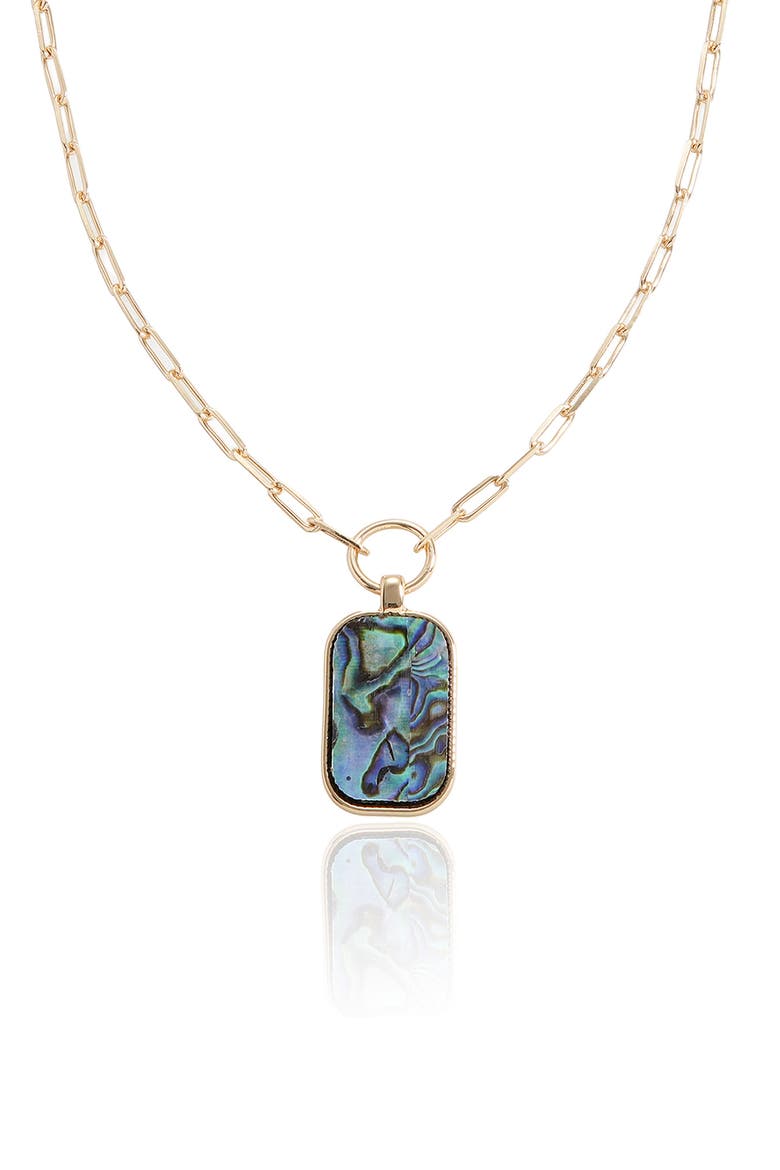 Abalone Inlay Rectangular Pendant Necklace, Alternate, color, ABALONE