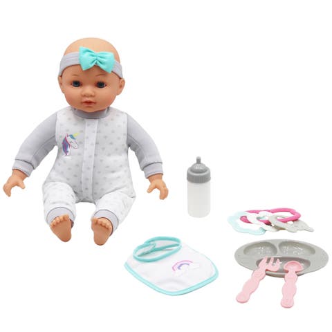 14" Baby Doll Feeding Playset With Accessories