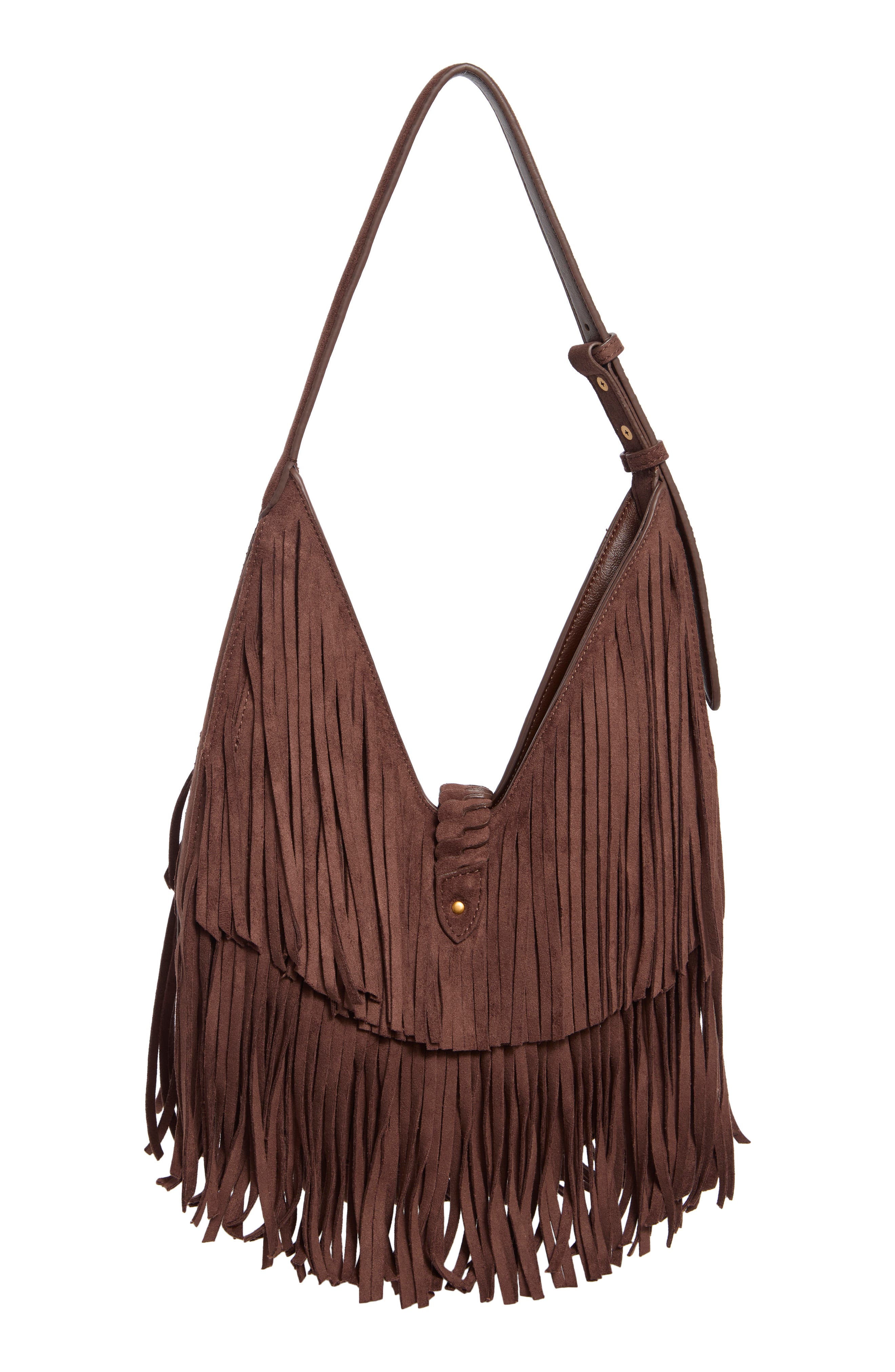 Georgina Fringe Hobo Shoulder Bag, Alternate, color, ESPRESSO SUEDE
