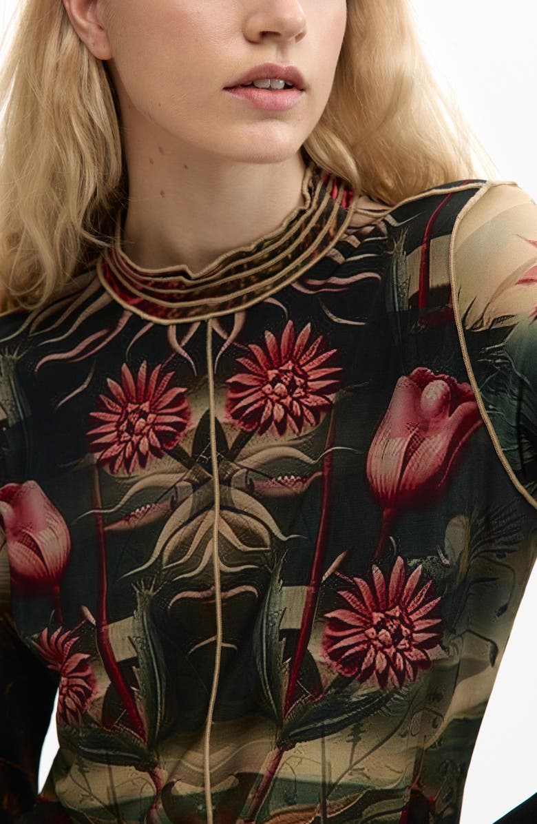 Desigual Floral Print Long Sleeve T-Shirt, Alternate, color, 