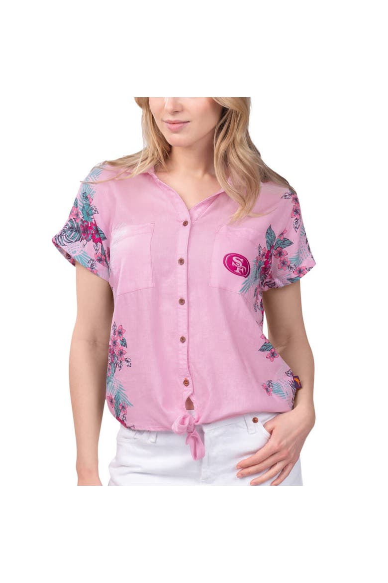 Women's Margaritaville Pink San Francisco 49ers Stadium Tie-Front Button-Up Shirt, Alternate, color, Pink