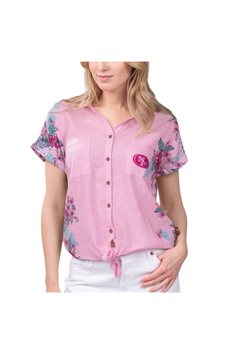Margaritaville Women's Margaritaville Pink San Francisco 49ers Stadium Tie-Front Button-Up Shirt, Alternate, color, Pink